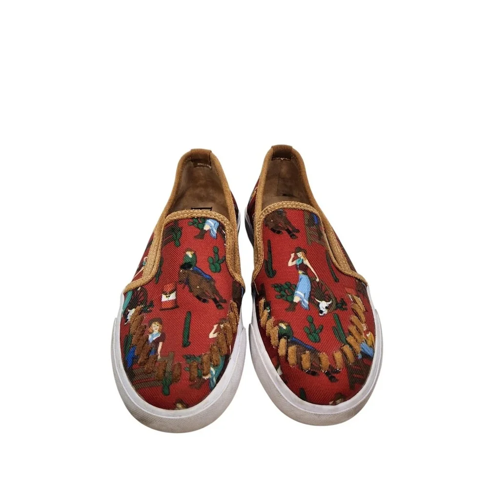 REBA By Justin Alice Red Shoes Womens 6 Cowgirl Canvas Slip On 1905 RML092